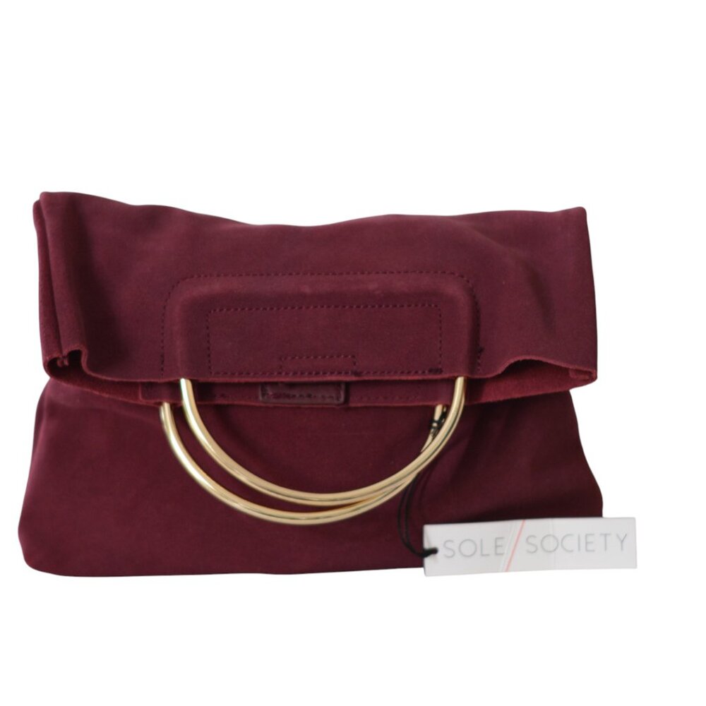 Sole Society Fold-Over Suede Bag 👜 Gold Handle – New with Tag - Picture 3 of 6